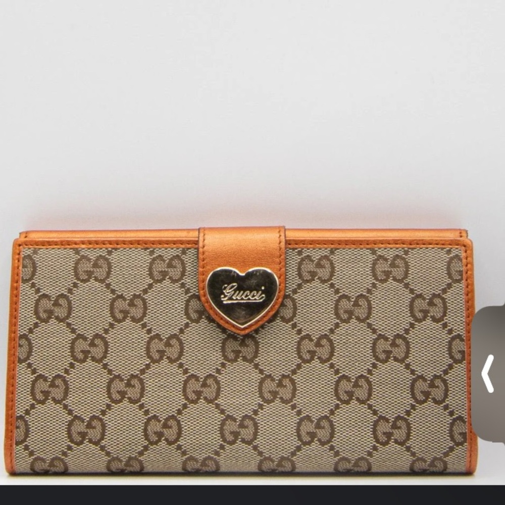 Gucci Guccissima Beige Marrone-Arancio Canva Cuore long wallet gently used